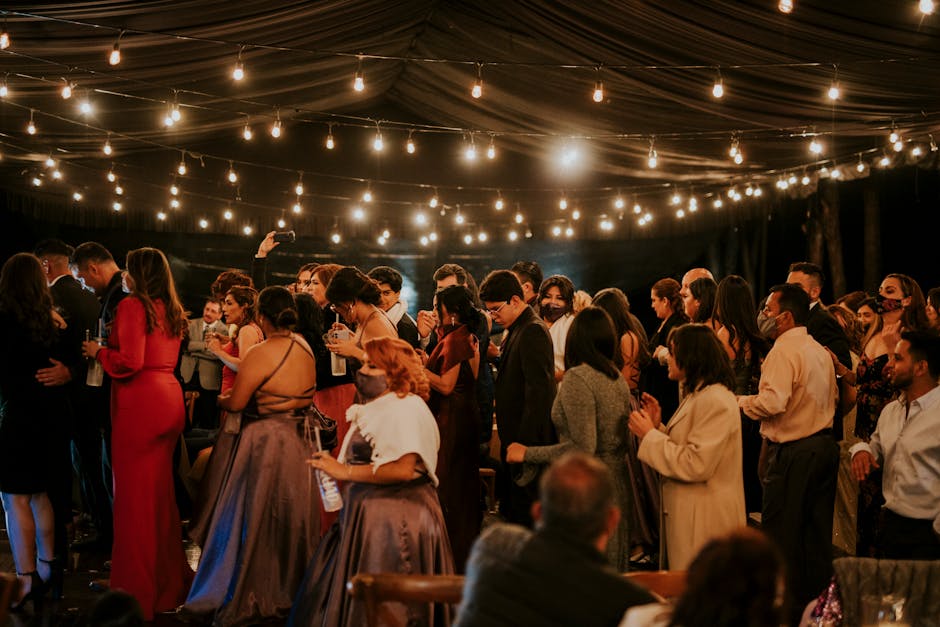 Wedding reception guests dancing