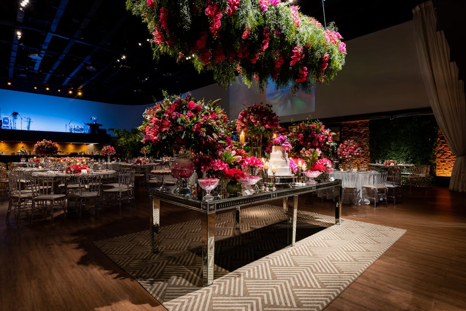 Elegant wedding reception venue setup